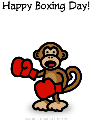 DAVETOON: Bad Monkey with boxing gloves saying Happy Boxing Day