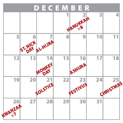 December Holidays Calendar