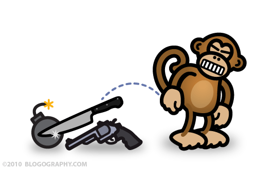 DAVETOON: Bad Monkey continue to crap out a gun and a knife...