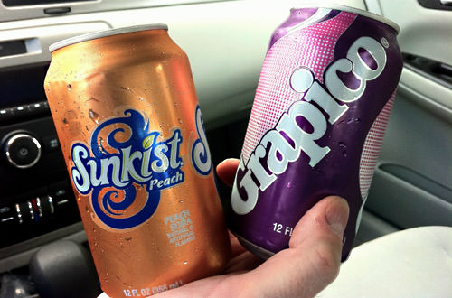 Grapico and Sunkist Peach soda pop cans!