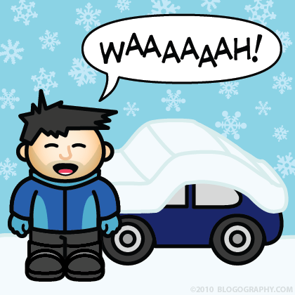 DAVETOON: Lil' Dave screaming because snow is piled on his car in the morning...
