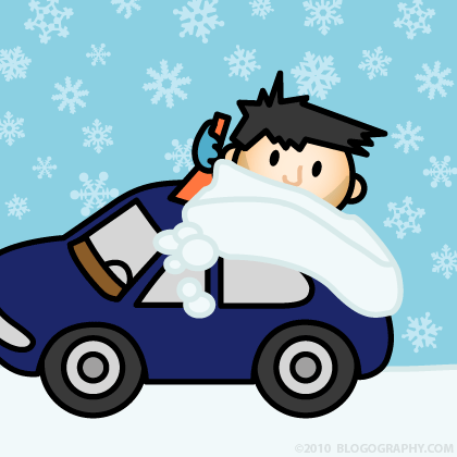 DAVETOON: Lil' Dave scraping off the middle of his car.