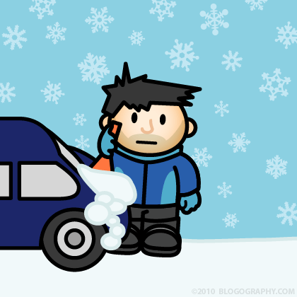 DAVETOON: Lil' Dave scraping off the end of his car.