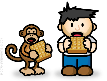 DAVETOON: Lil' Dave and Bad Monkey eating waffles.