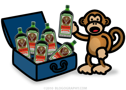 DAVETOON: Bad Monkey Packs a Suitcase full of Jägermeister