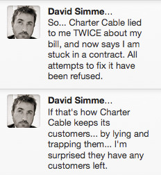 So... Charter Cable lied to me TWICE about my bill, and now says I am stuck in a contract. All attempts to fix it have been refused. If that's how Charter Cable keeps its customers... by lying and trapping them... I'm surprised they have any customers left.