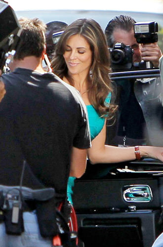 Liz Hurley arrives in L.A. for Wonder Woman shoot