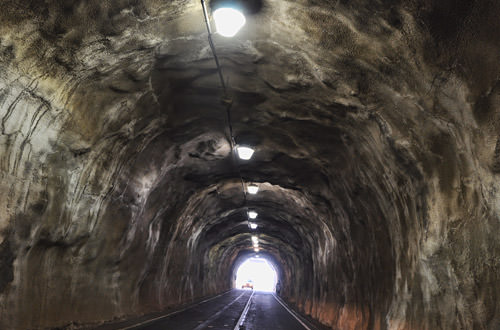 Tunnel bored through the lava rock.