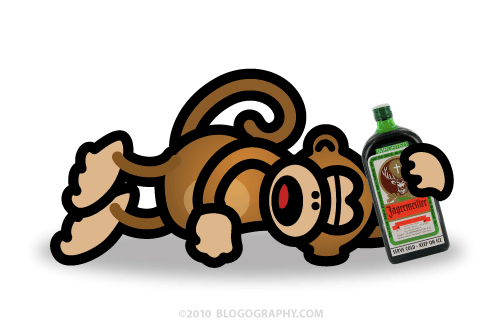 DAVETOON: Bad Monkey and Jäger passed out on the floor.