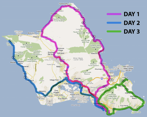Oahu Travel Map Day Three