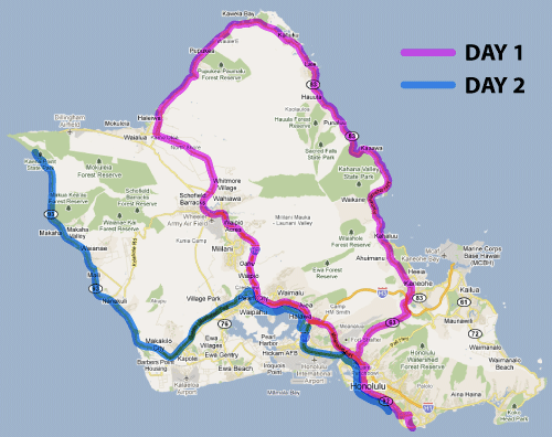 Oahu Travel Map Day Two