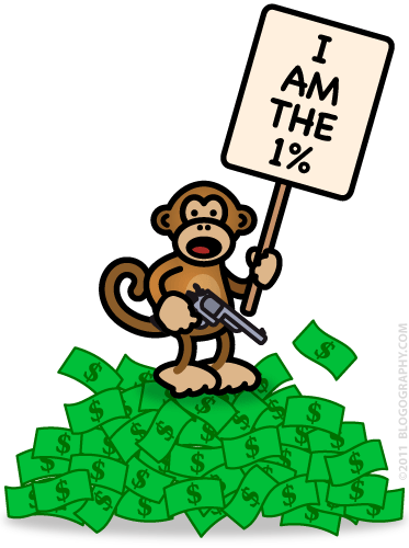 DAVETOON: Bad Monkey on a Pile of Money with a Sign Saying 