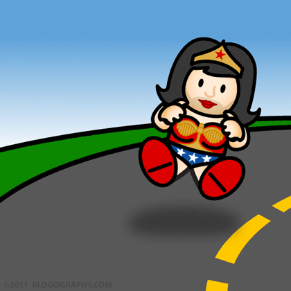 DAVETOON: Lil' Dave Dressed as Wonder Woman Driving an Invisible Car!