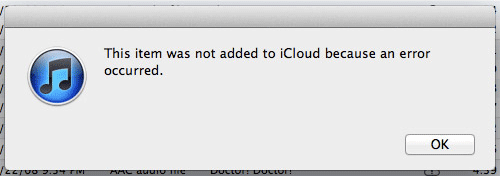 iCloud Error Dialog Box