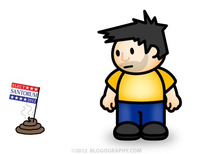 DAVETOON: Lil' Dave stares at the pile of shit with the ELECT SANTORUM flag in it.
