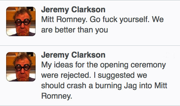 Jeremy Clarkson to Mitt Romney... Go Fuck Yourself