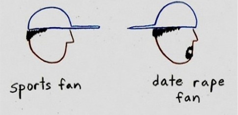 Baseball Cap Forward = Sports Fan. Baseball Cap Backwards = Date Rape Fan