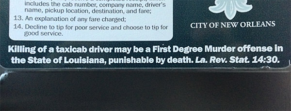 Illegal to Kill a Cab Driver
