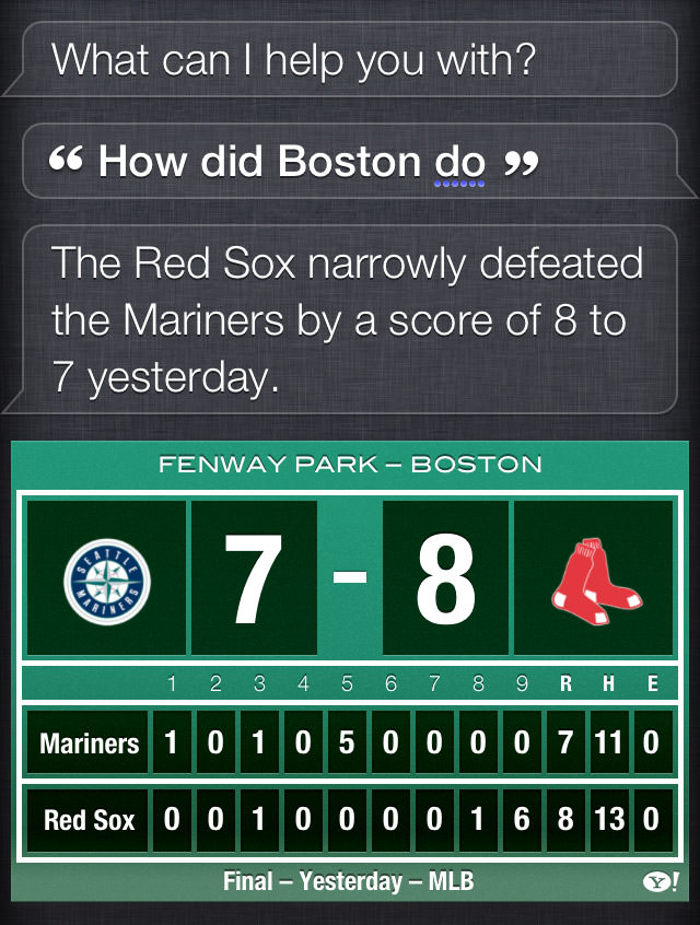 The Red Sox narrowly defeated the Mariners by a score of 8 to 7 yesterday.