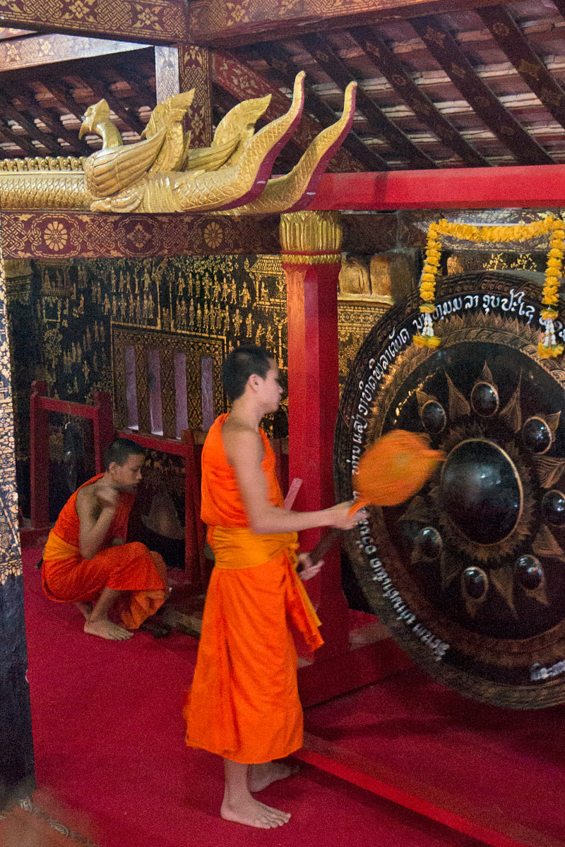 Monks Call to Prayer at a Temple in Luang Prabang, Laos