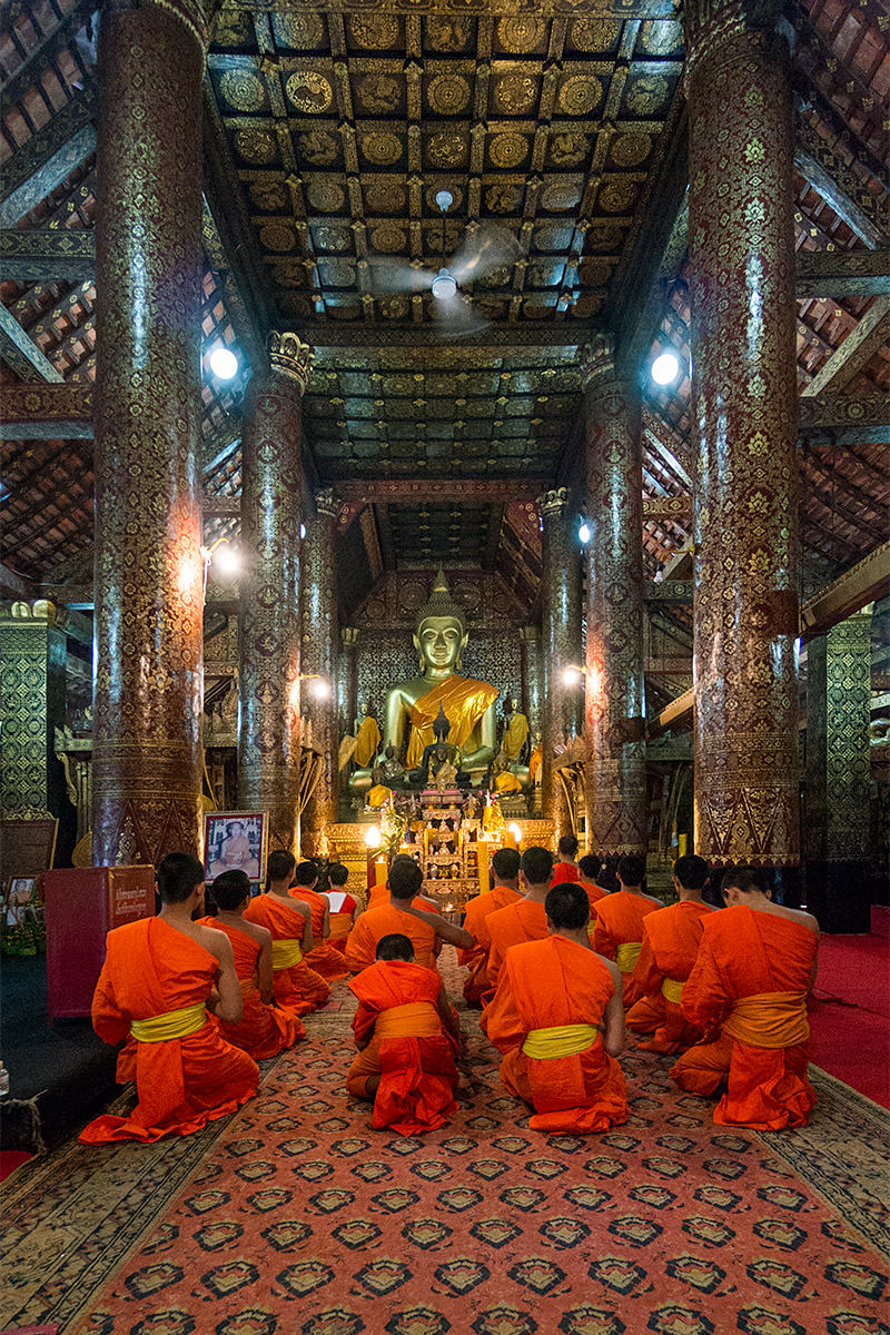 Monks Call to Prayer at a Temple in Luang Prabang, Laos