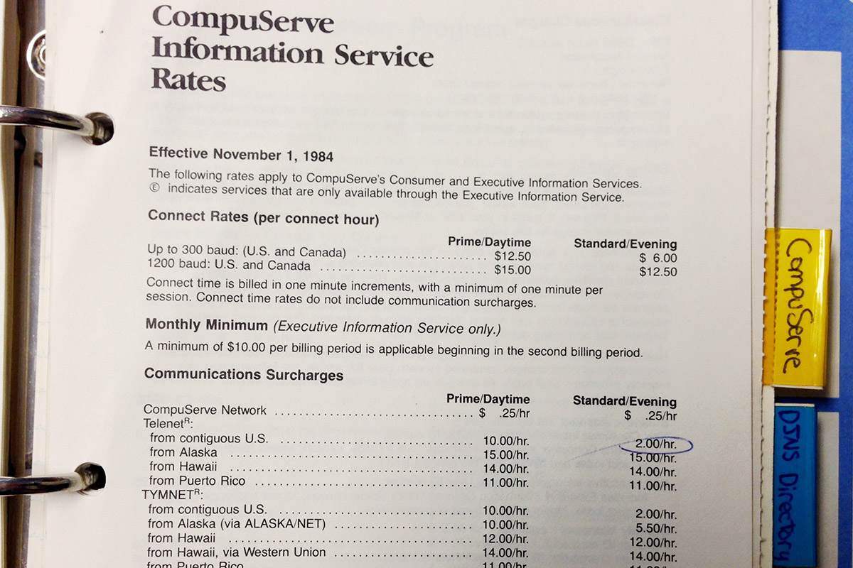 CompuServe Rates 1984