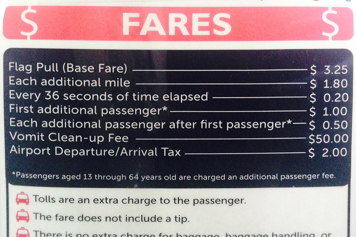 Taxi Vomit Fee = $50