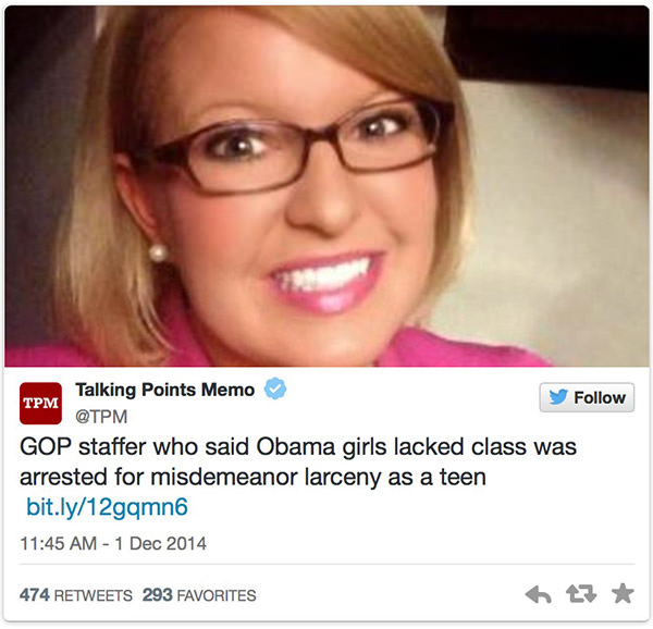 ELIZABETH LAUTEN WAS ARRESTED AS A TEENAGER Tweet by Talking Points Memo