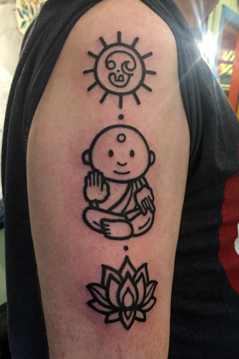 Dave Deconstructed Buddhist Monk on Lotus with Om Tattoo.
