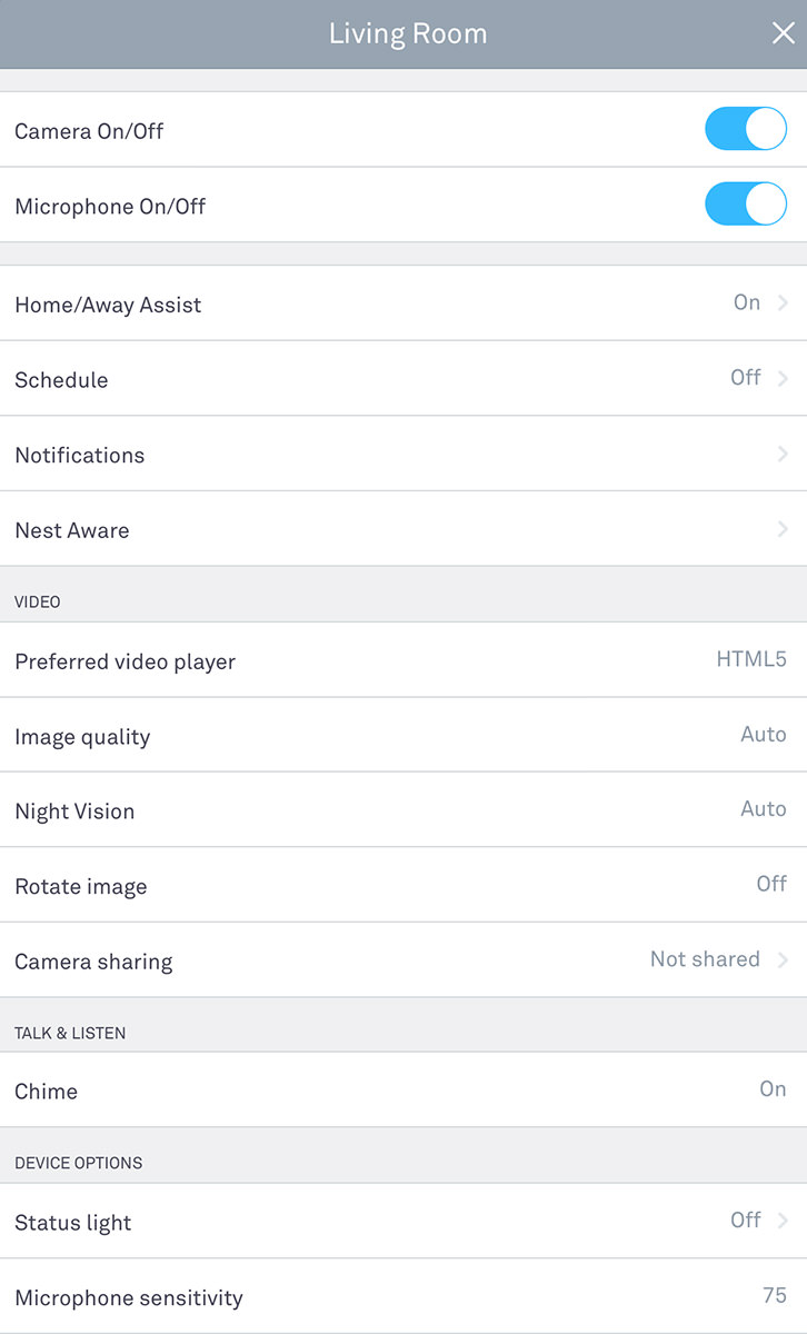 nest aware settings