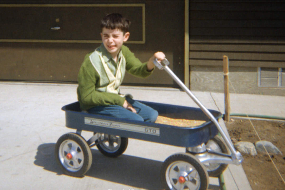 Lil' Dave in his wagon