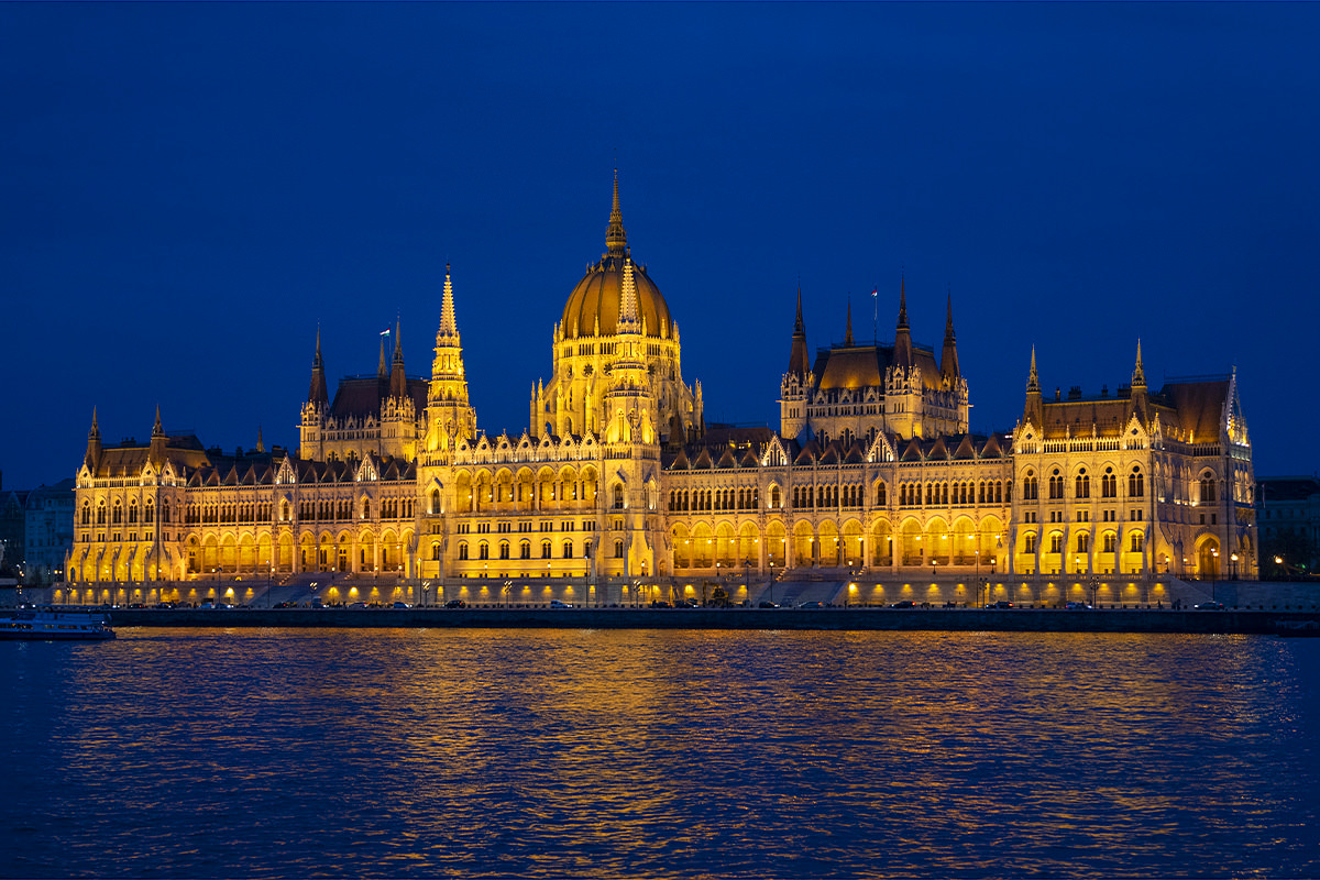 Hungarian Parliament Bulding at night in Budapest