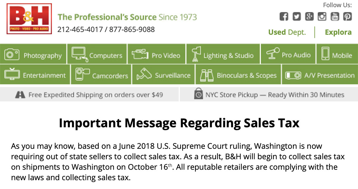B&H Photo now collecting sales tax