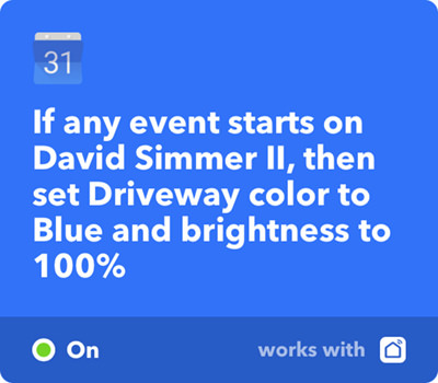 IFFT Set Driveway Light to Blue Color on Google Calendar Event