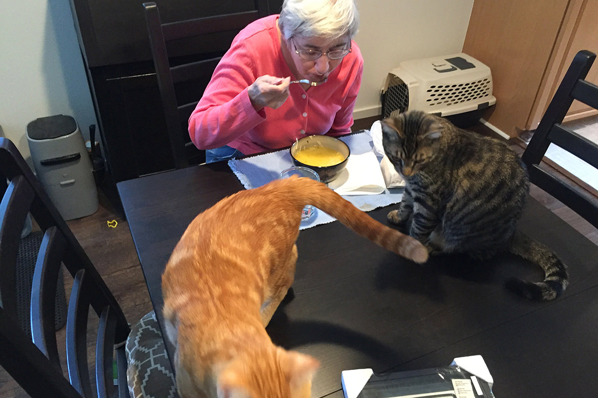 Jake and Jenny on the Dining Room Table with Mom