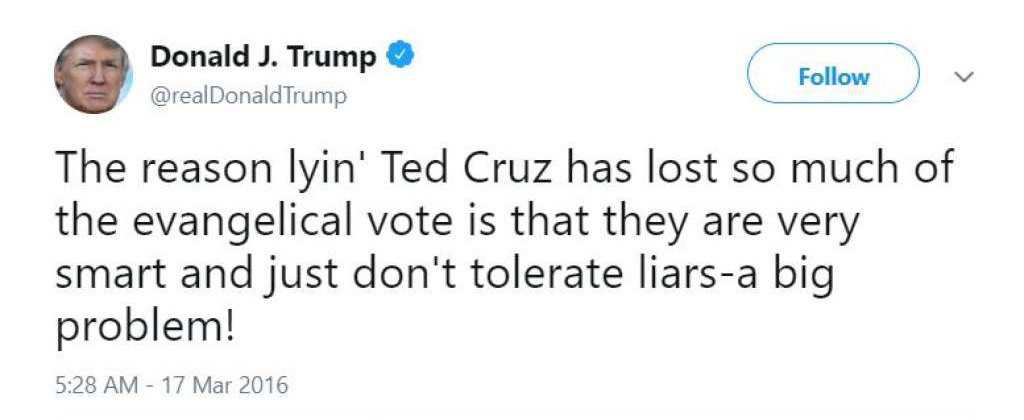 Trump Tweets on Lyin' Ted Cruz