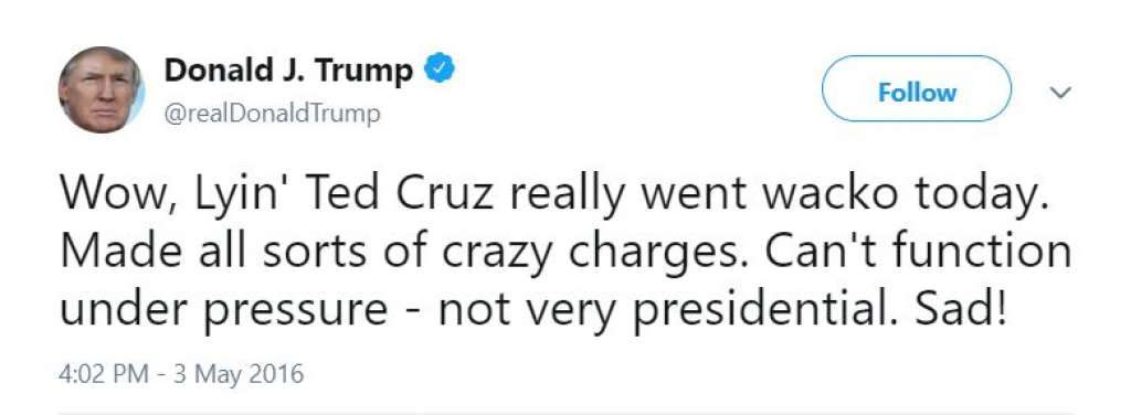 Trump Tweets on Lyin' Ted Cruz