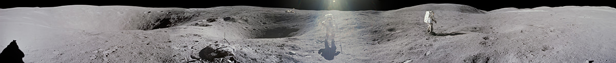 Panorama of Apollo astronauts on the moon