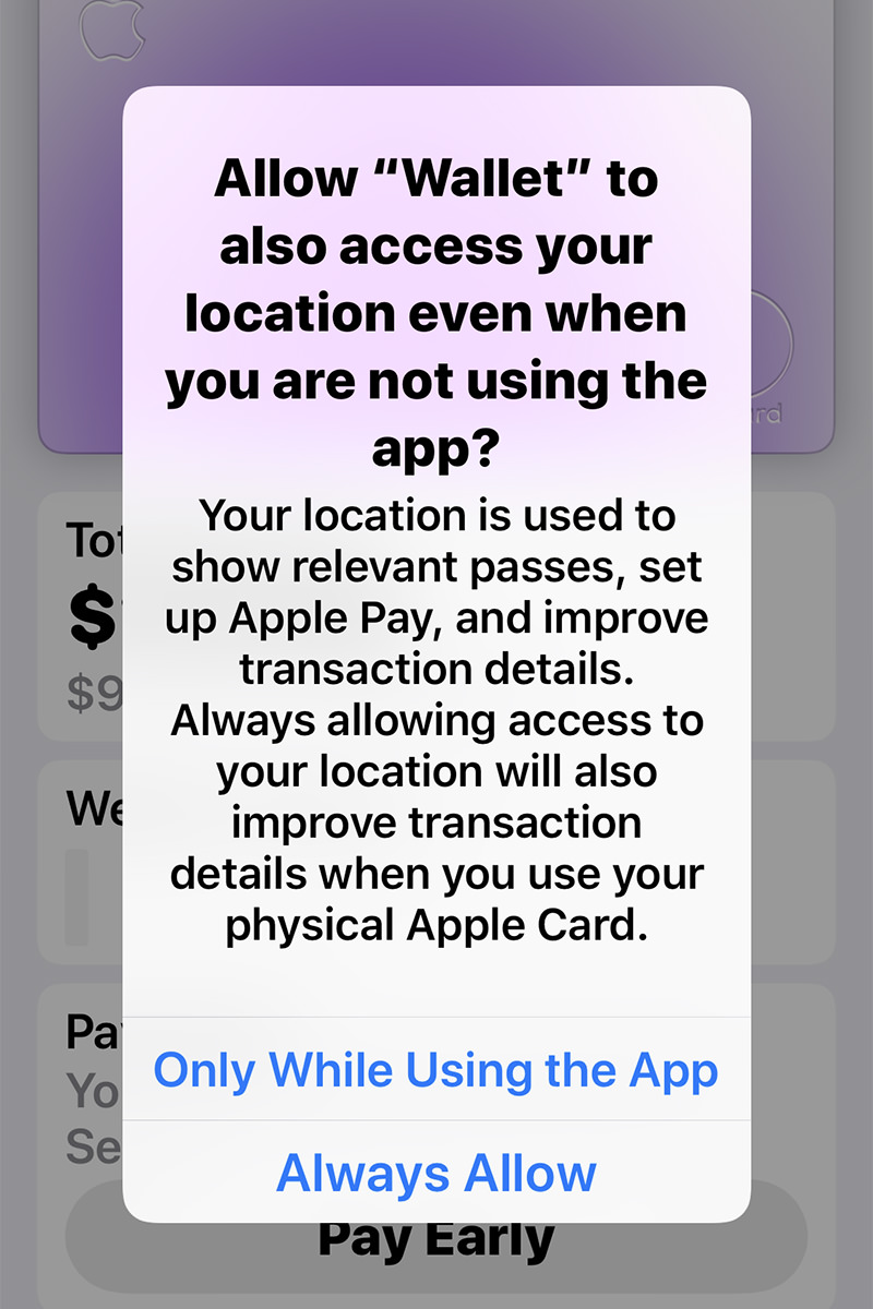 The iPhone screen requesting to use my location.