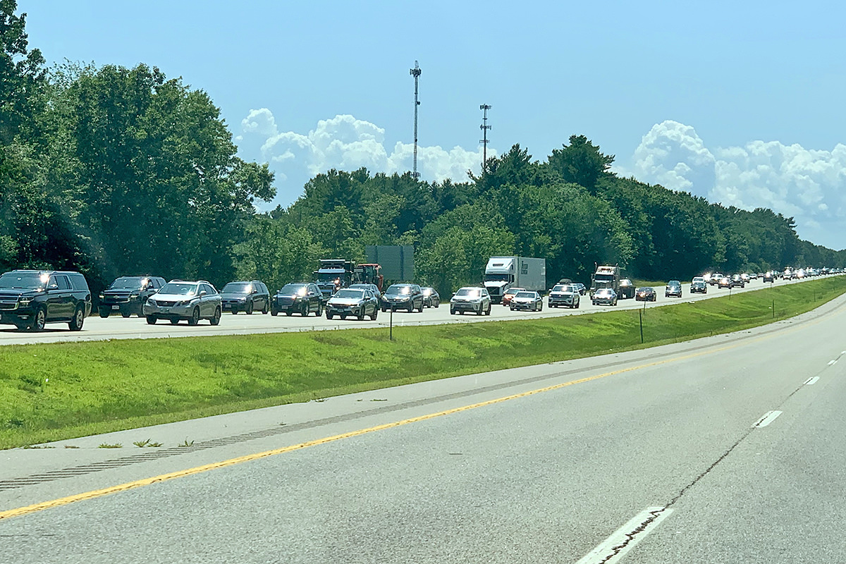 The highway to Maine is jammed with cars going 10 miles an hour.