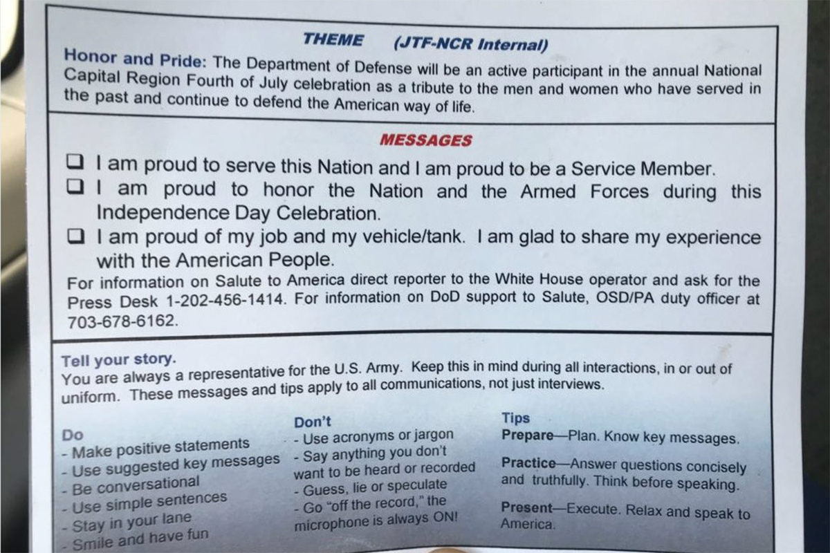 Pentagon Instructions to Troops