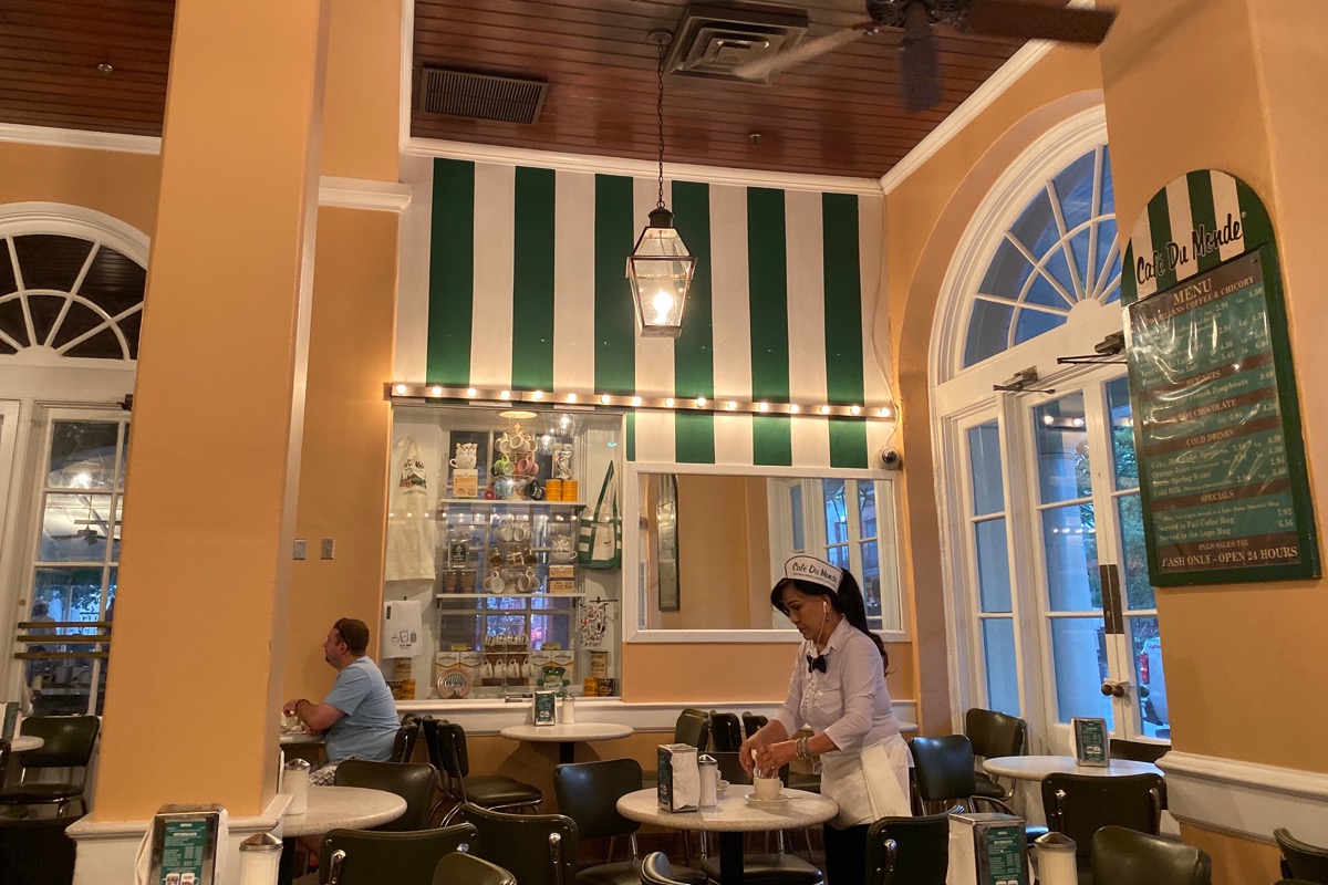 Inside the Cafe du Monde where there is indeed a blank spot where the painting used to hang.