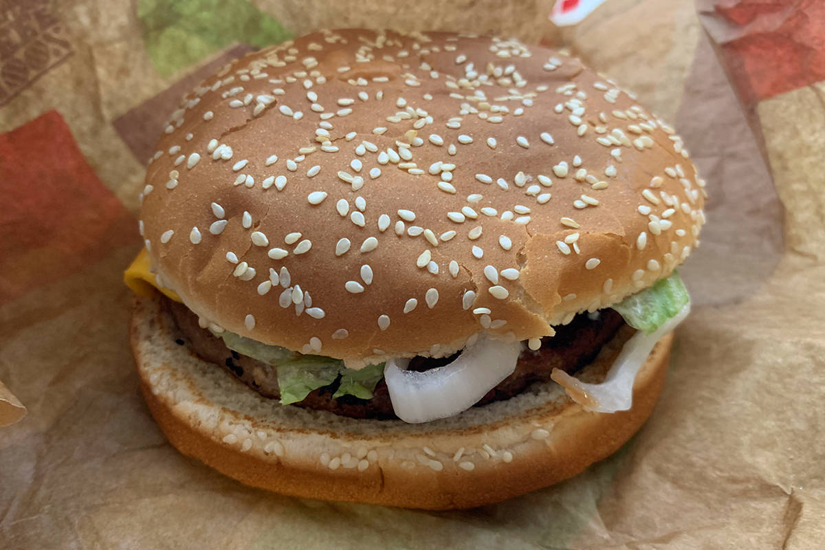 A Burger King Impossible Whopper hamburger.