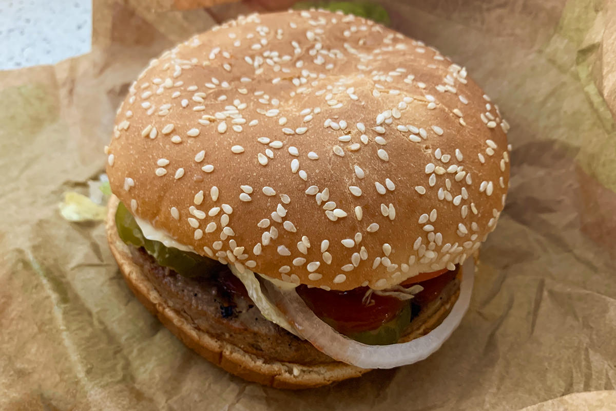 A Burger King Impossible Whopper hamburger.