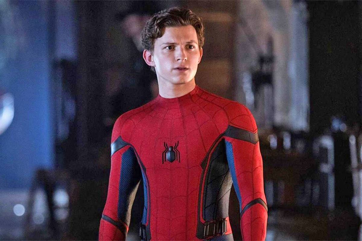 Tom Holland in his Spider-Man costume.