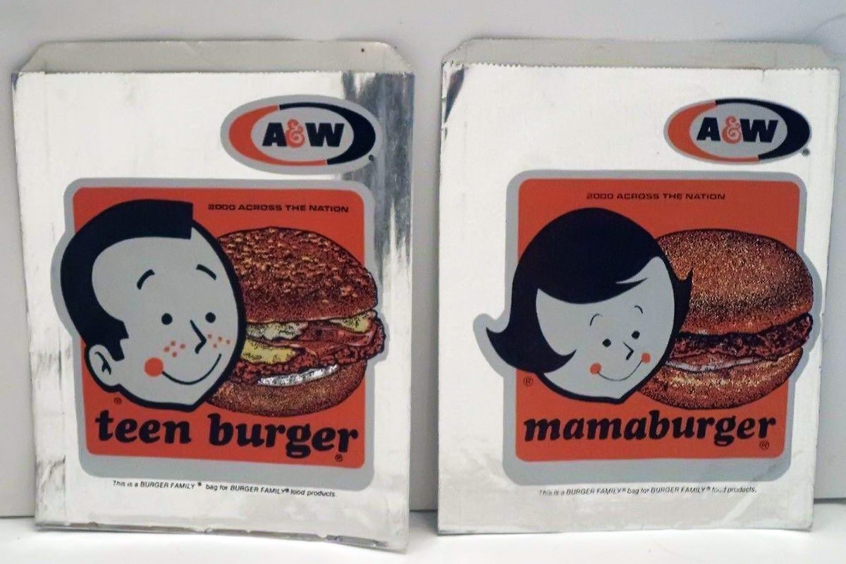 Two vintage foil hamburger bags from A&W... a Momma.