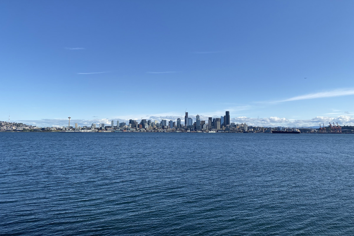 Seattle skyline as seen from Alki Point across the water.