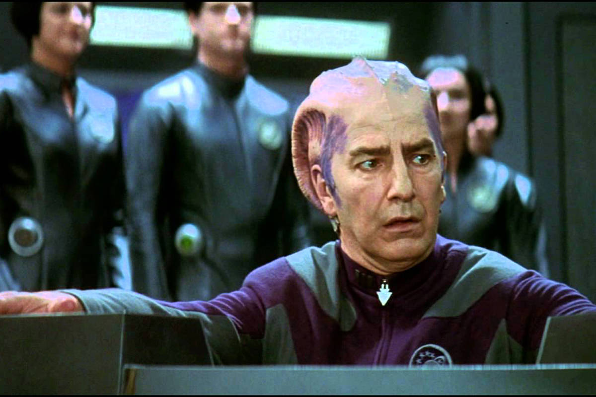 Alan Rickman in his alien makeup for Galaxy Quest.