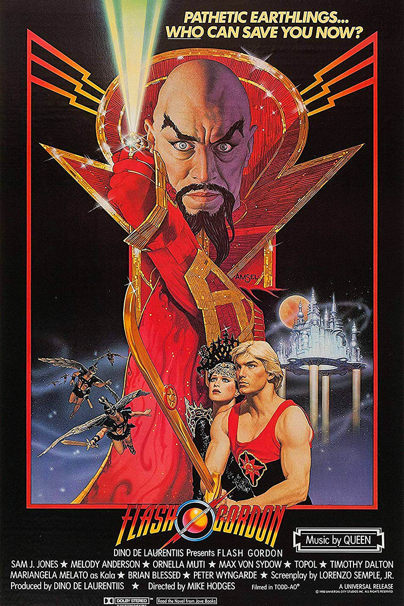The Flash Gordon movie poster featuring Max Von Sydow as a menacing-looking Ming the Merciless