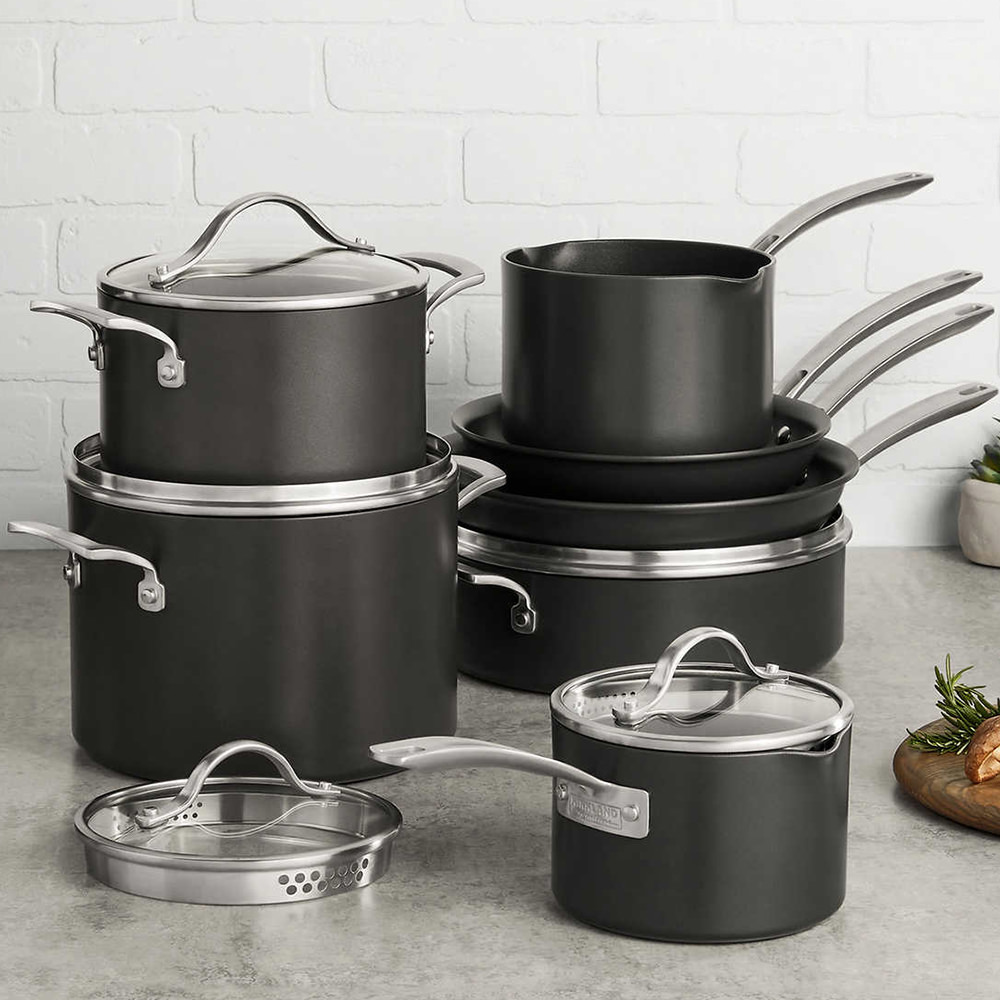 A photo of my new pots and pans, courtesy of Costco.